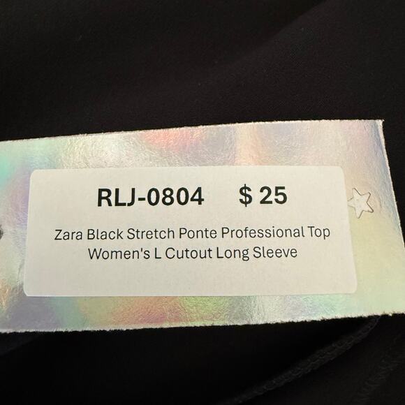 Zara Black Stretch Ponte Professional Top Women's L Cutout Long Sleeve - Picture 5 of 6